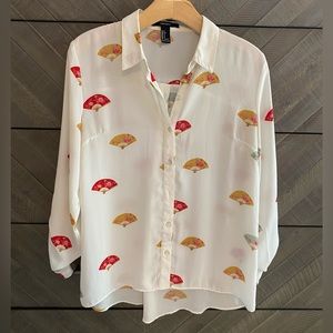 Oversized button down with unique fan print